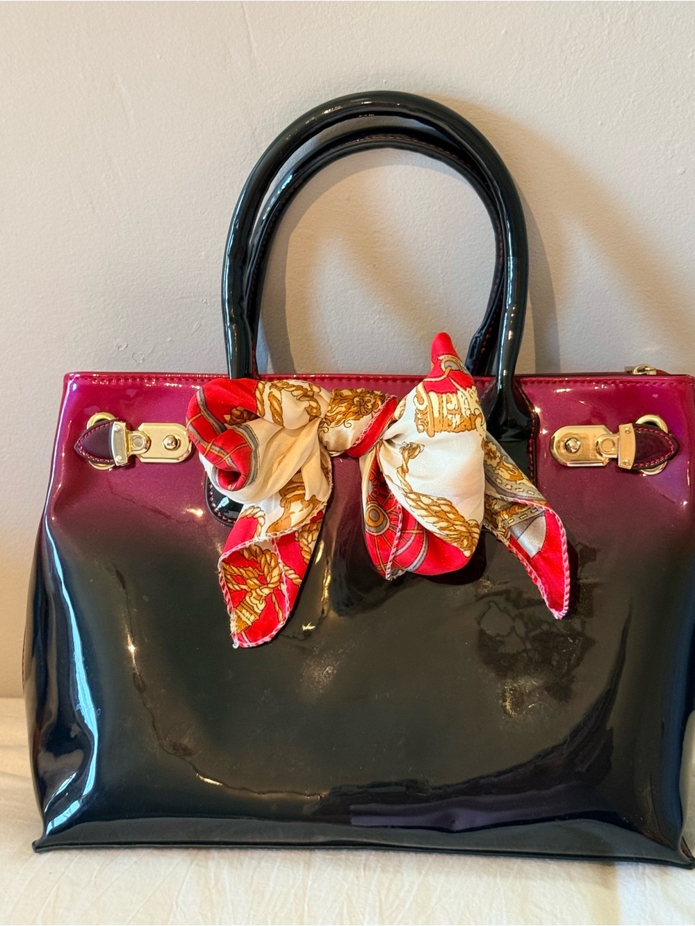 Scarleton Patent Satchel (Model H1167),